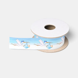 Wasserfarbenkunst der Storch-Junge - Blaue Babydus Satinband