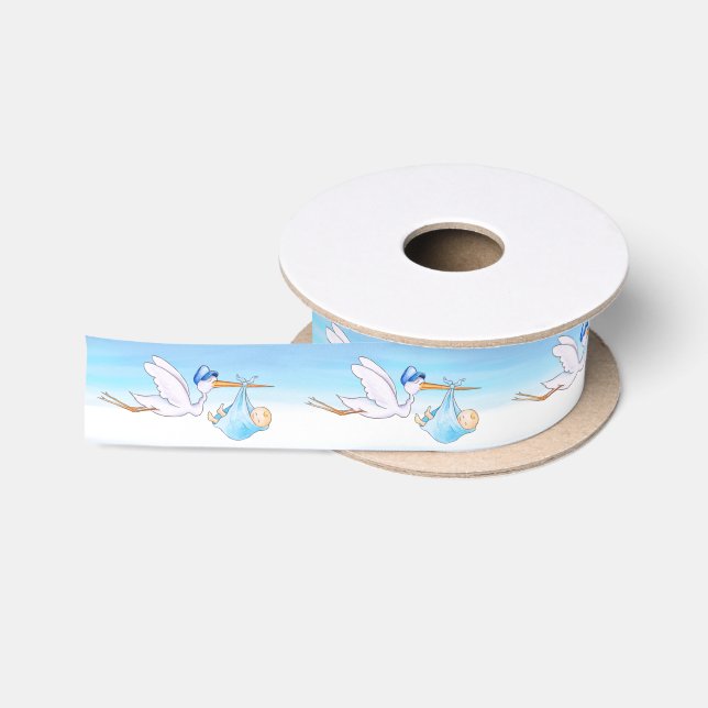 Wasserfarbenkunst der Storch-Junge - Blaue Babydus Satinband (Spule)