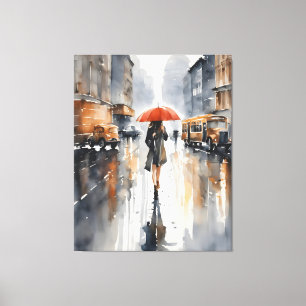 Wasserfarbenkunst in der Stadt Rainy Leinwanddruck