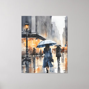 Wasserfarbenkunst in der Stadt Rainy Leinwanddruck