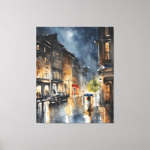 Wasserfarbenkunst in der Stadt Rainy Leinwanddruck