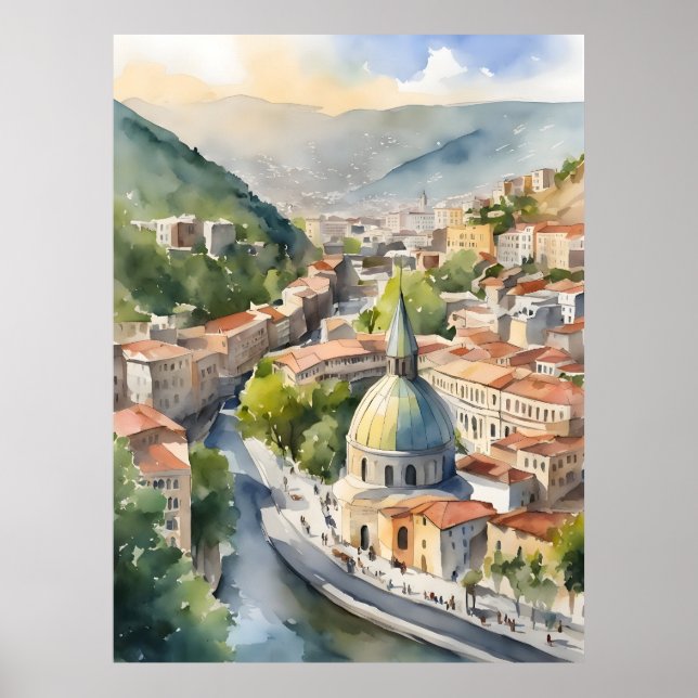 Wasserfarbenkunst Tiflis Poster (Vorne)