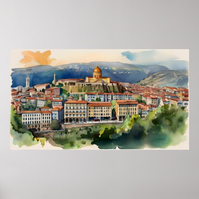 Wasserfarbenkunst Tiflis Poster (Vorne)
