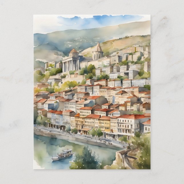 Wasserfarbenkunst Tiflis Postkarte (Vorderseite)