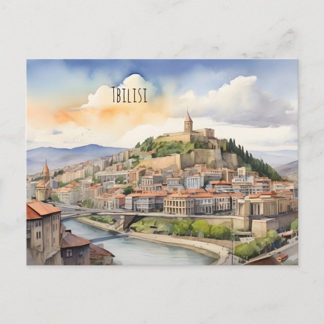 Wasserfarbenkunst Tiflis Postkarte (Vorderseite)