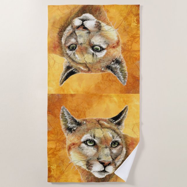 Wasserfarbenkupf, Puma, Löwenkatze Strandtuch (Vorderseite)