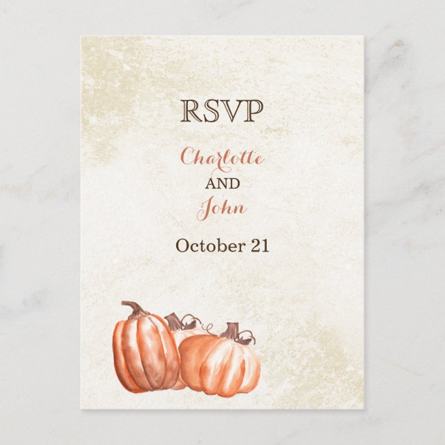 Wasserfarbenkürbis fallen Ernte Hochzeit Rsvp Einladungspostkarte (Vorderseite)
