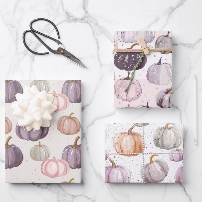 Wasserfarbenkürbis Fallmuster Geschenkpapier Set (Vorderseite)