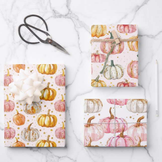 Wasserfarbenkürbis Fallmuster Geschenkpapier Set (Vorderseite)