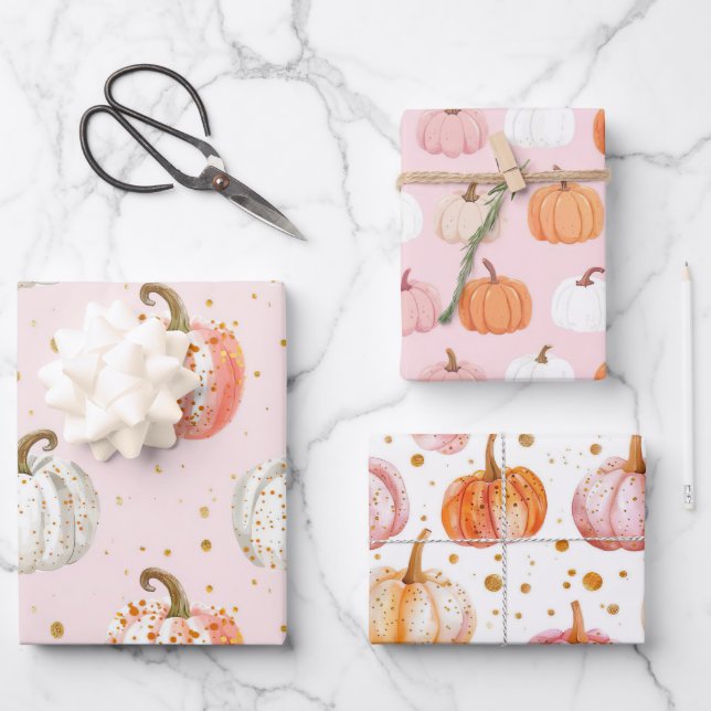 Wasserfarbenkürbis Fallmuster Geschenkpapier Set (Vorderseite)