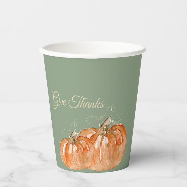 Wasserfarbenkürbis "Give Danke" (Personalizable) Pappbecher (Vorderseite)