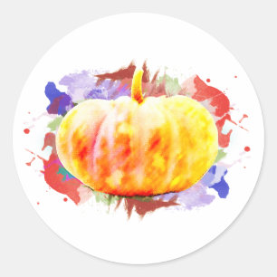 Wasserfarbenkürbis Halloween Herbssaison Runder Aufkleber