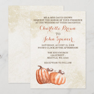 Wasserfarbenkürbis Herbst Ernte lädt Hochzeit ein Einladung