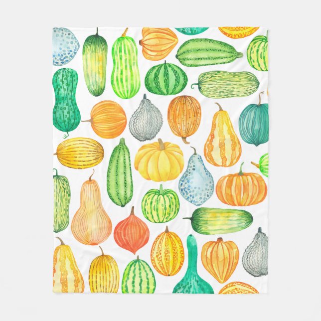 Wasserfarbenkürbis, Quetschnahtloses Muster Fleecedecke (Vorderseite)