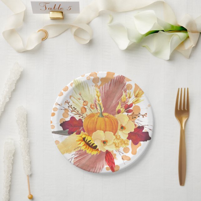 Wasserfarbenkürbis und Erntedank Pappteller (Hochzeit)
