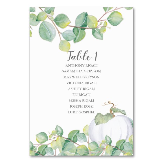 Wasserfarbenkürbis zum Hochzeitstisch Tischnummer (Vorderseite)