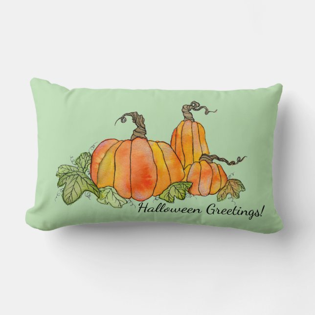 Wasserfarbenkürme Halloween Harvest Gourds Lendenkissen (Vorderseite)