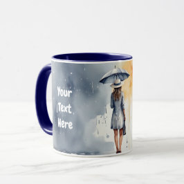 Wasserfarbenladenriff mit Umbrella-Gray-Dress-Tass Tasse