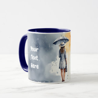 Wasserfarbenladenriff mit Umbrella-Gray-Dress-Tass Tasse
