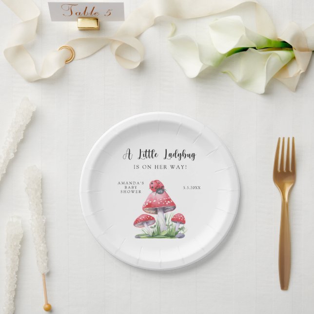 Wasserfarbenladybug ist auf dem Weg! Babydusche! Pappteller (Hochzeit)
