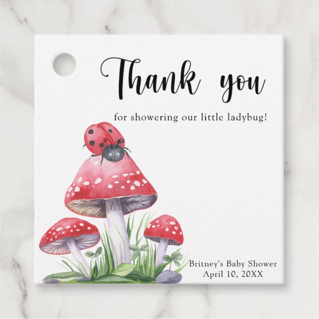 Wasserfarbenladybug - vielen Dank, Baby Dusche Geschenkanhänger (Vorderseite)