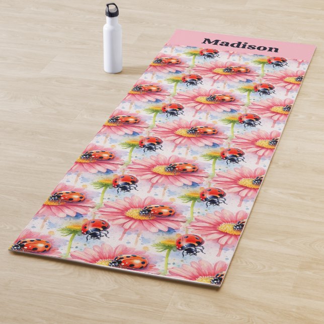 Wasserfarbenladybugs auf Blume Yogamatte (Beispiel)