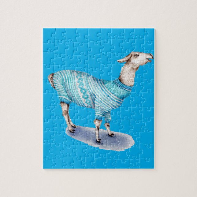 Wasserfarbenlama in blauem Pullover (Vertikal)