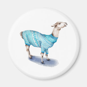 Wasserfarbenlama in blauem Pullover Magnet