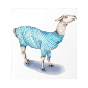 Wasserfarbenlama in blauem Pullover Notizblock