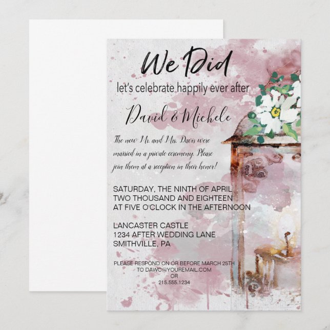 Wasserfarbenlampe & Blume Post Wedding Party Einladung (Vorne/Hinten)