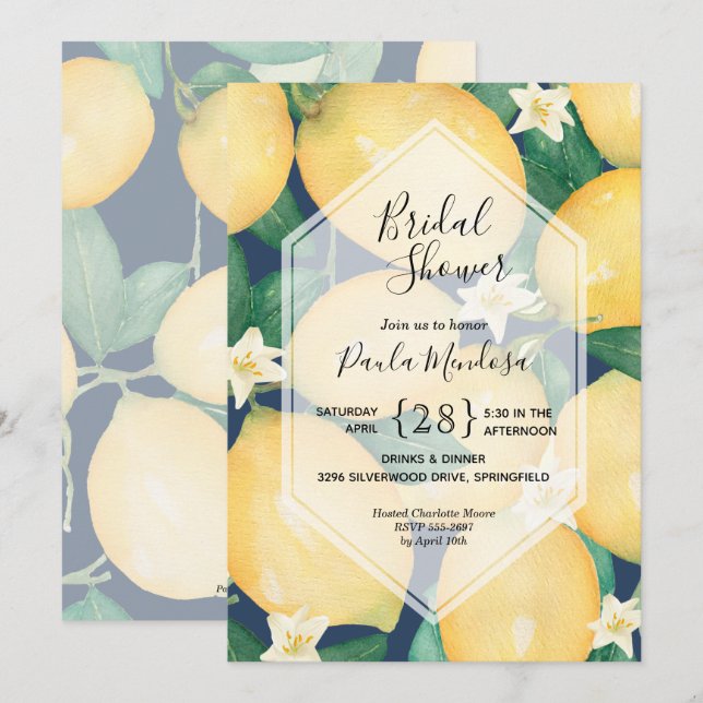 Wasserfarbenlampen auf Navy Bridal Dusche Einladun (Vorne/Hinten)