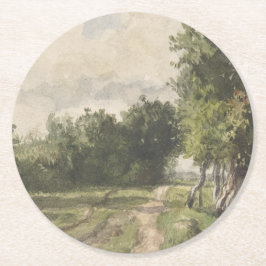 Wasserfarbenlandschaft des Weges - Konstanter Troy Runder Pappuntersetzer