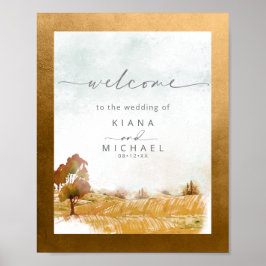 Wasserfarbenlandschaft Hochzeit Begrüßung Herbst-I Poster