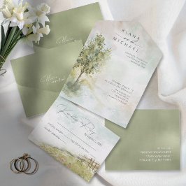 Wasserfarbenlandschaft Hochzeit Grün-ID786 All In One Einladung