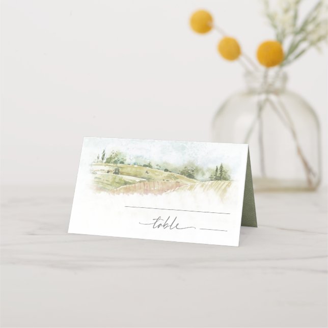 Wasserfarbenlandschaft Hochzeitsnacht Grün ID786 Platzkarte (Vorderseite)