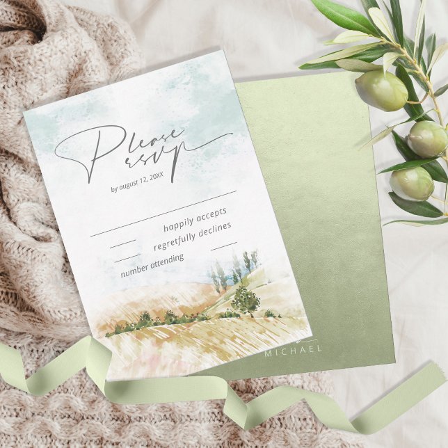 Wasserfarbenlandschaft Hochzeitsnacht Grün ID786 RSVP Karte (Von Creator hochgeladen)