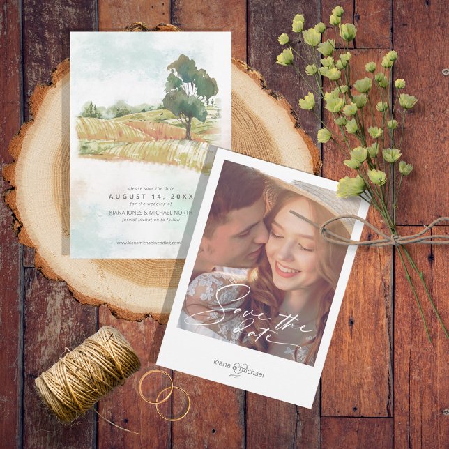 Wasserfarbenlandschaft Hochzeitsnacht Grün ID786 Save The Date (Von Creator hochgeladen)