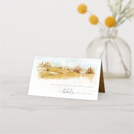 Wasserfarbenlandschaft Hochzeitsreise Herbst Gold- Platzkarte