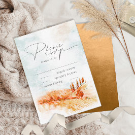 Wasserfarbenlandschaft Hochzeitsreise Herbst Gold- RSVP Karte