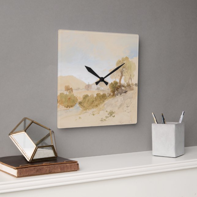 Wasserfarbenlandschaft in der Nähe von San Francis Quadratische Wanduhr (Büro)