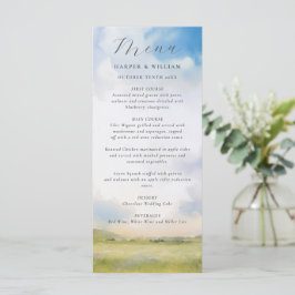 Wasserfarbenlandschaft mit Wolken Hochzeitsmenü Menükarte