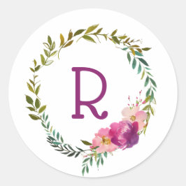 Wasserfarbenlaurel und Monogramm-Blume Runder Aufkleber