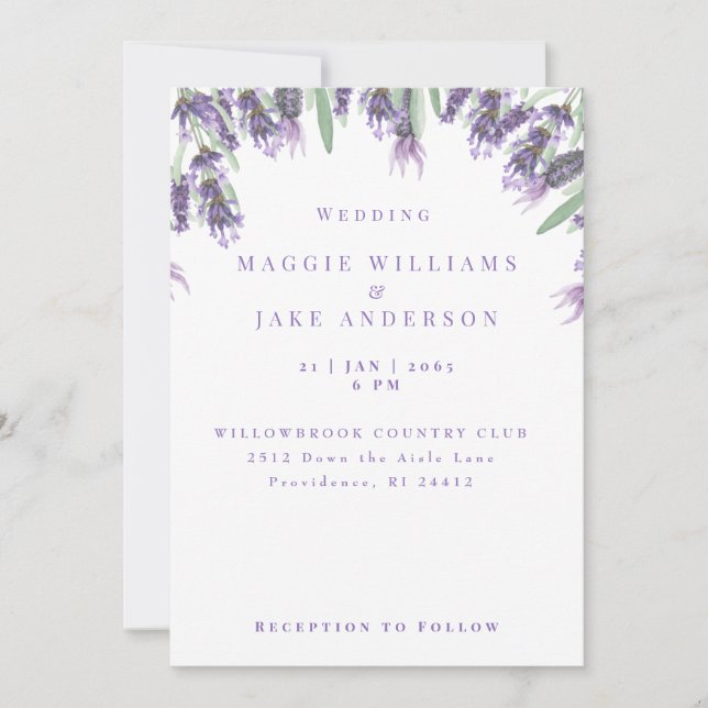 Wasserfarbenlavender Wedding Einladung (Vorderseite)