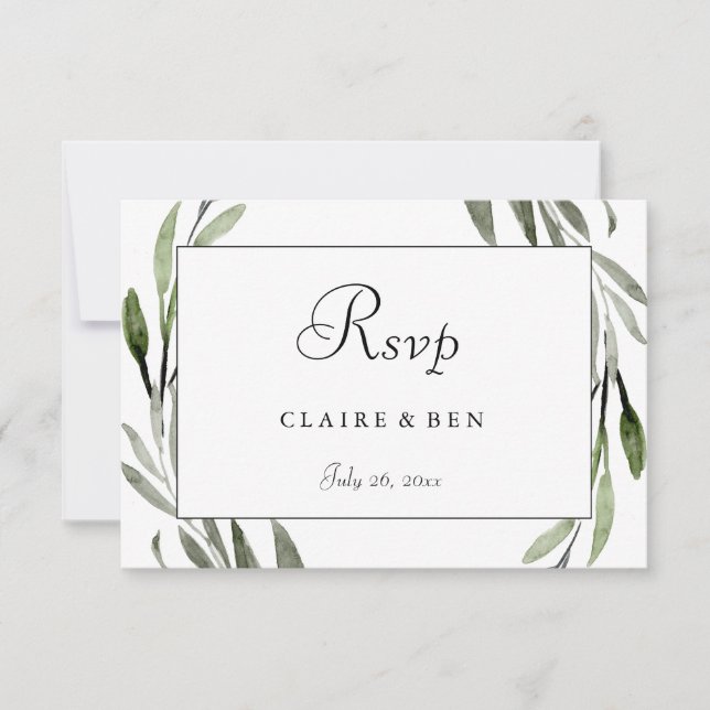 Wasserfarbenleaf Wreath Border Wedding RSVP Karte (Vorderseite)
