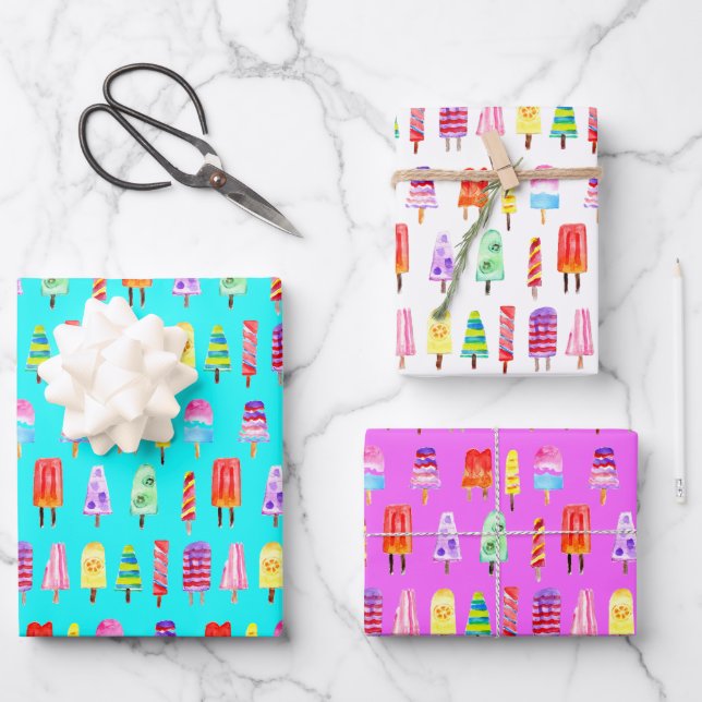 Wasserfarbenlederchen Handgemalte Regenbogen Geschenkpapier Set (Vorderseite)