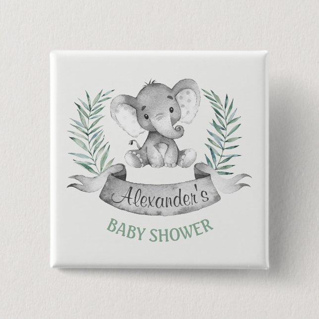 Wasserfarbenlephant Babydusche Button (Vorderseite)
