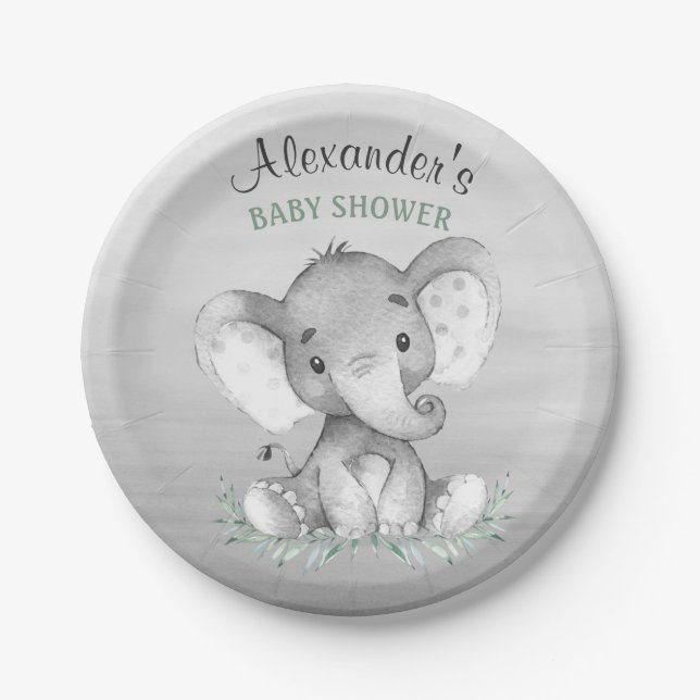 Wasserfarbenlephant Babydusche Pappteller (Vorderseite)
