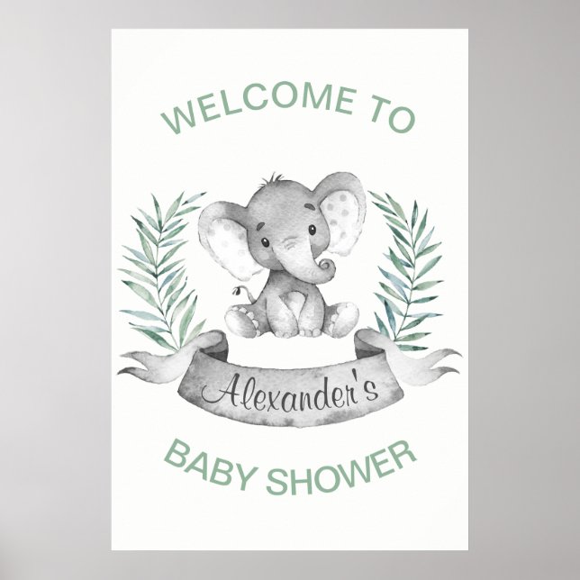 Wasserfarbenlephant Babydusche Poster (Vorne)