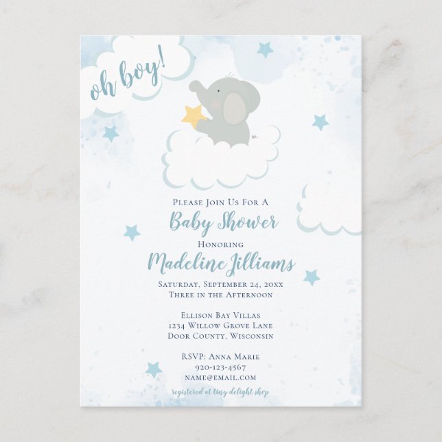 Wasserfarbenlephant Babydusche Postkarte (Vorderseite)