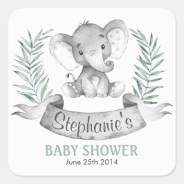 Wasserfarbenlephant Babydusche Quadratischer Aufkleber